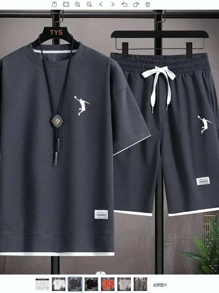 2025NewSummer New Mens Tracksuit Linen Fabric T-shirt and Shorts Two Piece Set Men Sports Suit Fashion Breathable Sets