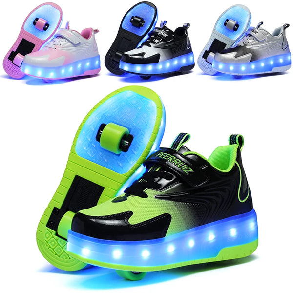 Boys Girls Roller Shoes LED Light Up USB Charging Children Roller Skate Casual Skateboarding Shoes Sports Shoes Kids Sneakers