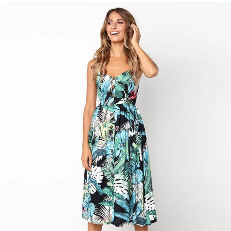 Summer New Women Sexy Sling Pocket Button Dot Beach Dress 2024 Female Bohemia Holiday Retro Fashion Solid Color Women's Clothing