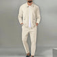 Autumnwinter men's casual blazer set new fashion Waffle baseball suit round neck pocket zipper long sleeve trousers two-piece se