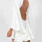 Modigirl Women's White Turtleneck Long Ruffled Sleeves Backless Dress 2025 Summer Spring New Elegant Party Mini Dress Woman