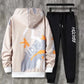 2 Pcs/Set Men Coat Pants Suit Hooded Letter Print Drawstring Loose Jogging Set Hip Hop Ankle-banded Men Sportwear Tracksuit