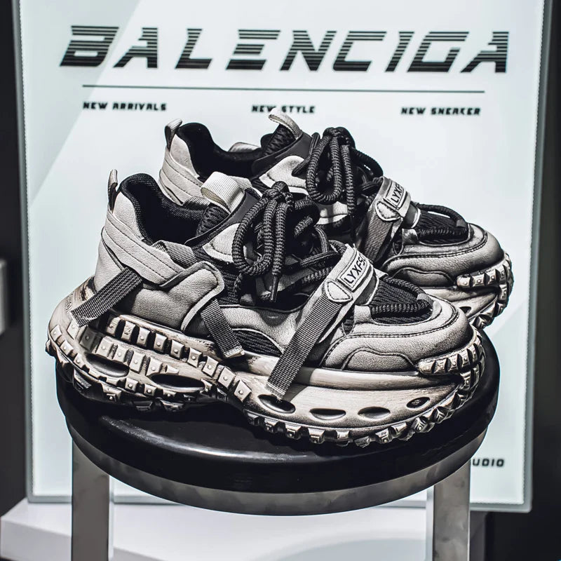 Increase 5~6CM Thick Sports Shoes Men's Tire Sole Running Shoes Fashion Casual Leather Casual All-match Outdoor Men's Shoes