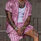 Beach Style Casual Two Piece Mens Outfits Set Summer Fashion Striped Short Sleeve Lapel Shirts and Shorts Suits for Men Clothing