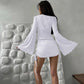 Sexy Women Mini Dress Flare Long Sleeve Drawstring Pleated Bodycon Casual Solid Autumn Winter Streetwear Short Dresses