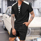 2025 summer men's new leisure fashion city wear rope round neck T trend Waffle short-sleeved shorts two-piece suit