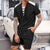 2025 summer men's new leisure fashion city wear rope round neck T trend Waffle short-sleeved shorts two-piece suit