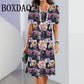 Fashion Flowers Printed Dress Clothing Women's Short Sleeve Summer Elegant O-Neck Mini Dresses Loose Streetwear 2025 New Spring