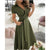 Women Fashion Solid Slim Pocket Lace Up Dress 2023 Spring Autumn Dress Women Casual Printed Short Sleeve V-neck High Waist Dress