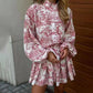 White Elegant Mini Shirt Dress Women Fashion Ruffles Lantern Sleeve Dresses For Women 2025 Vintage Print Lace Up Robe Femme