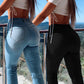 S-3XL Stretch Skinny Denim Women's Jeans Mid Waist Pants Blue Retro Washed Elastic Slim Pencil Trousers