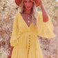 White Lace Tunic Sexy Deep V Neck Button Bikini Cover-ups Women Clothes 2025 Summer Sexy Ruffles Long Sleeves Mini Dress A1132