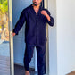Autumn men's new fashion casual linen suit long sleeve overalls single breasted solid color button suit