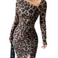 Sexy Leopard Print Women's Dresses Fashion Ruffled Sexy Slit Party Dress For Women Spring Summer  Bodycon Package hip Vestidos