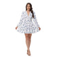 Spring  Autumn Women's New Dress Temperament Sweet Print V-neck Lantern Sleeve Lace High Waist Short Dress