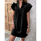 Womens Dress 2024 Summer New Fashion Versatile Multi Layered Ruffle Sleeve V-neck Pullover Dress Green Solid Mini A-Line Dresses