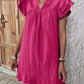 Womens Dress 2024 Summer New Fashion Versatile Multi Layered Ruffle Sleeve V-neck Pullover Dress Green Solid Mini A-Line Dresses