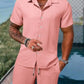Spring and summer Europe and the United States new men's striped jacquard beach suit loose shorts shirt