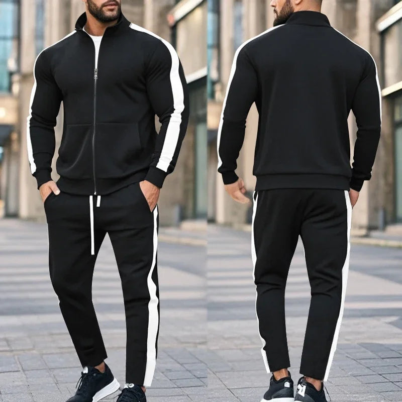 Casual Tracksuits Mens Autumn Fashion Side Striped Jackets And Pants Two Piece Sets For Men Sports Fitness Sweatsuits Streetwear