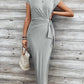 Elegant And Elegant Waist Lace Up Striped Round Neck Short Sleeve Long Dress Summer Party Bodycon Women's Dresses