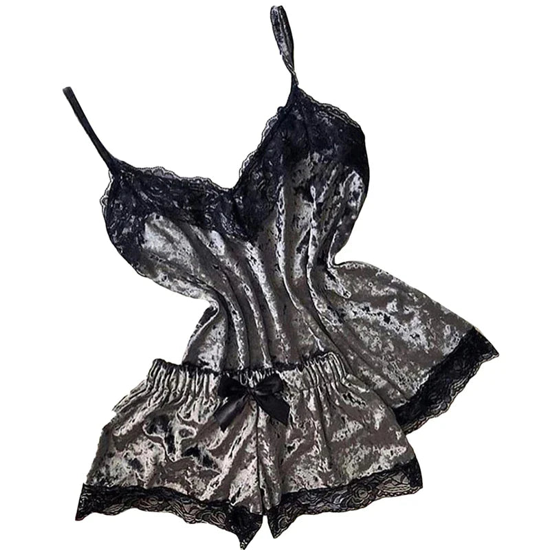 Sexy Lingerie Women Sleep Wear Camisole Bow Shorts V-Neck Tops Velvet Pajamas Sleepwear Women Clothing For Homewear