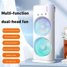 New Spray Air Conditioning Fan Dual Head Refrigeration Fan Household Portable Cooling Fandesktop Mini Electric Fan With Light