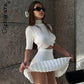 Cryptographic Fashion Elegant Knitted Dress Sets Sexy Pleated Matching Set Outfits for Women Winter Mini Skirts 2 Piece Sets