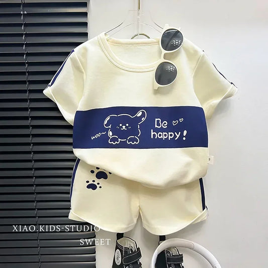 Дитячий одяг, бавовняний комплект, короткий рукав, костюм для дівчаток та хлопчиків, літні топи + короткий дитячий одяг, новий 2024 рік