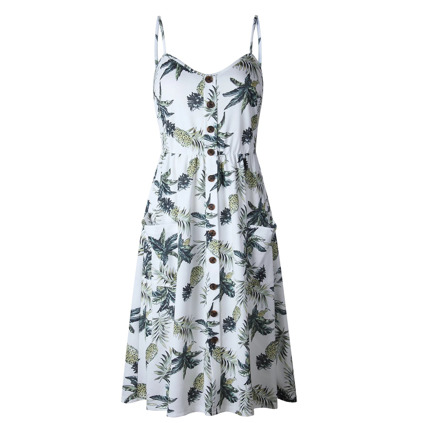 Summer New Women Sexy Sling Pocket Button Dot Beach Dress 2024 Female Bohemia Holiday Retro Fashion Solid Color Women's Clothing