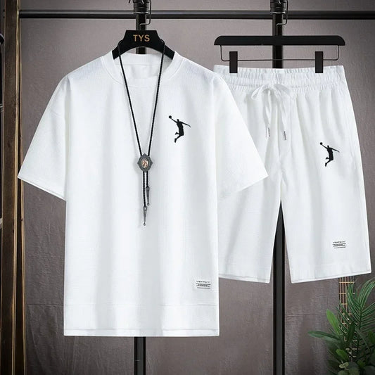 2025NewSummer New Mens Tracksuit Linen Fabric T-shirt and Shorts Two Piece Set Men Sports Suit Fashion Breathable Sets