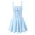 YENKYE New 2025 Women Blue Elegant Party Mini Dresses Sexy Sleeveless Low Waist A-line Summer Dress Lace Up Back Robe