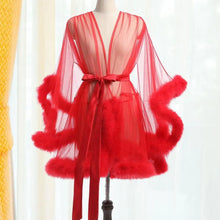 Waist-tie Sleepwear Elegant Mesh Ruffle Nightgown with Adjustable Waist Tie Sexy Plush Trim Sleepwear for Women Pleated Party