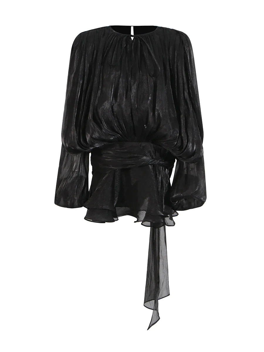 VGH Streetwear Temperament Dresses For Women Round Neck Long Sleeve High Wiast Soild Slimming Mini Dress Female Fashion Clothing