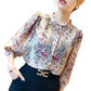 Vintage Elegant Women's Chiffon Shirt O-Neck Lantern Sleeve Printed Top Casual Office Lady trend Slim Shirts and Blouses French