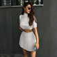 Cryptographic Fashion Elegant Knitted Dress Sets Sexy Pleated Matching Set Outfits for Women Winter Mini Skirts 2 Piece Sets
