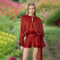 Fashion Ruffles Hem Solid Mini Dress Women Elegant O-neck Lantern Sleeve Short Dresses 2025 New High Street Vocation Vestidos