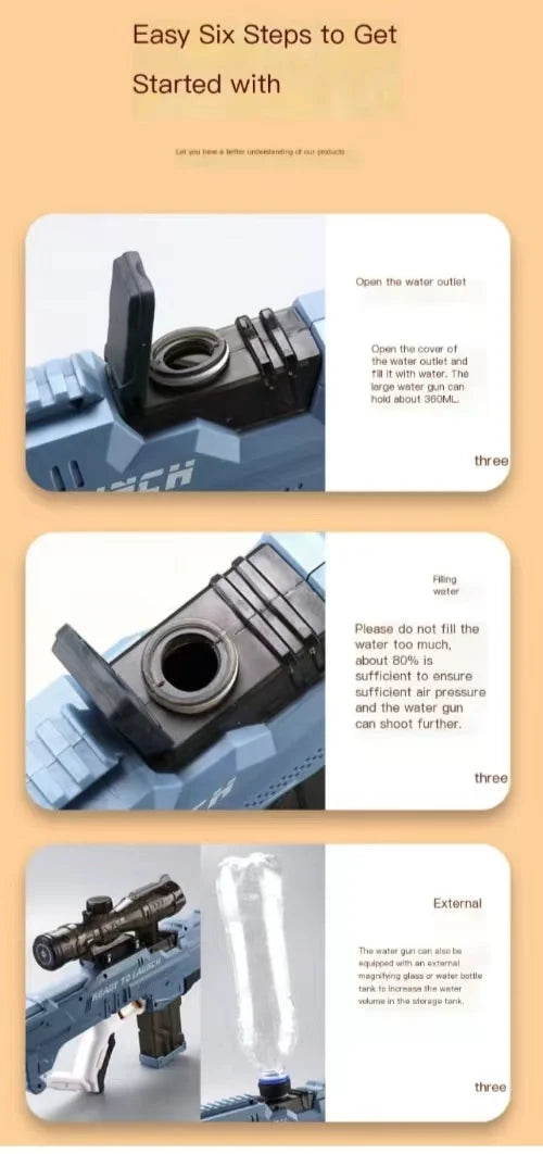 Electric water gun with fully automatic suction and continuous firing large capacity water sucking shooting water playing summer