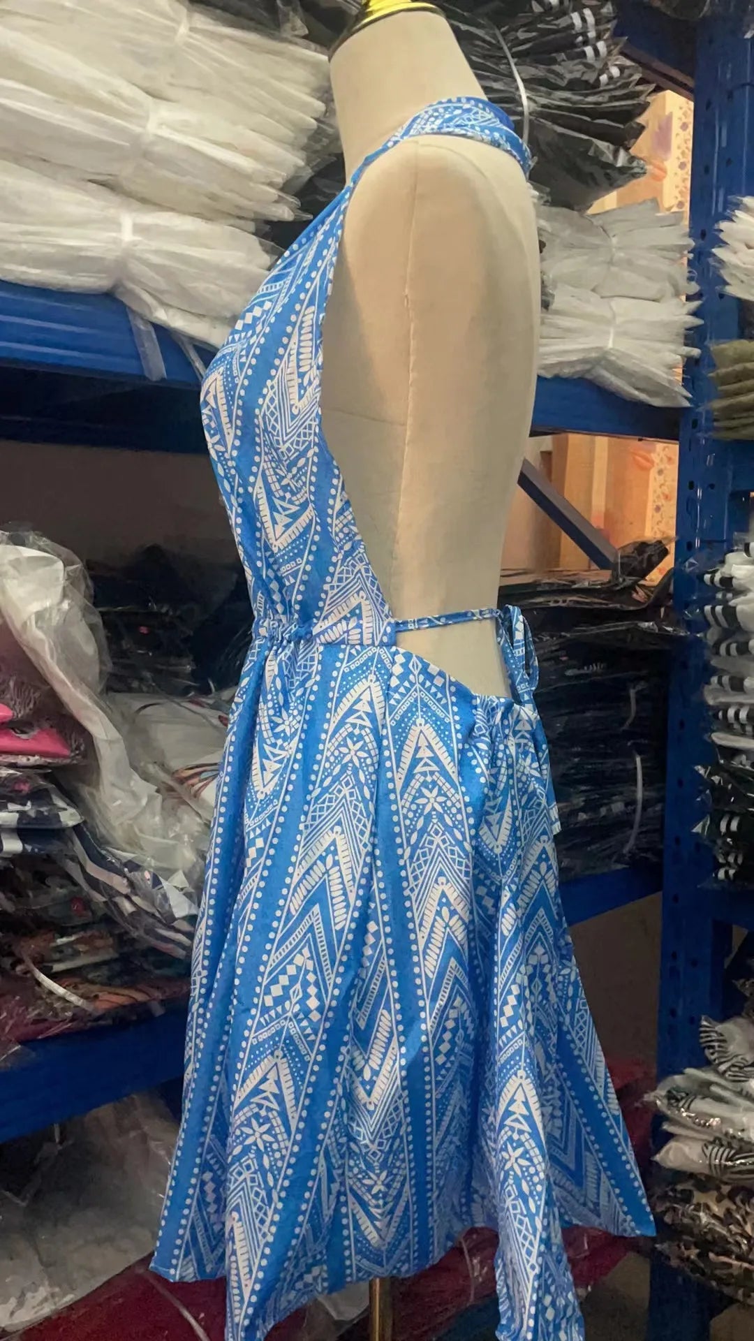 Sexy Halter Neck Beach Dresses For Women Printed Deep V-neck Backless Mini A-line Dress Chic Party Vacation Casual Lady Vestidos