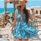 Sexy Halter Neck Beach Dresses For Women Printed Deep V-neck Backless Mini A-line Dress Chic Party Vacation Casual Lady Vestidos