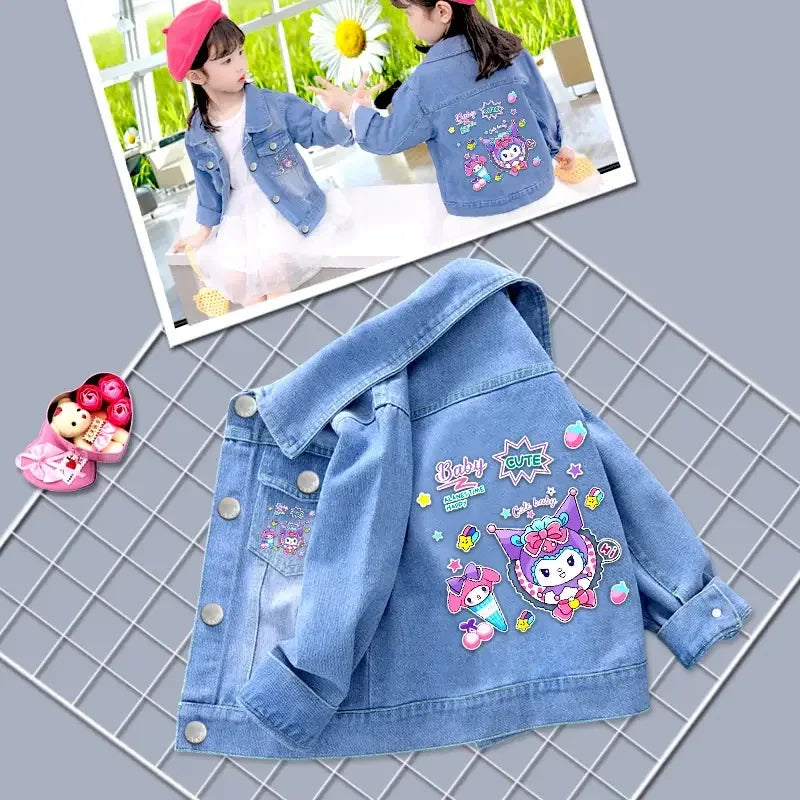 Модна джинсова куртка для дівчаток Fashion Baby з Hello Kitty та Kuromi, весняно-осінній дитячий верхній одяг, бавовняний одяг для дітей від 2 до 7 років