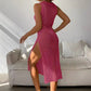 Abrini Women Hollow Out Crochet Cover Up Swimwear Sleeveless Bikini Dress Smock Split Sexy Beach Knitwear Solid Swimsuit