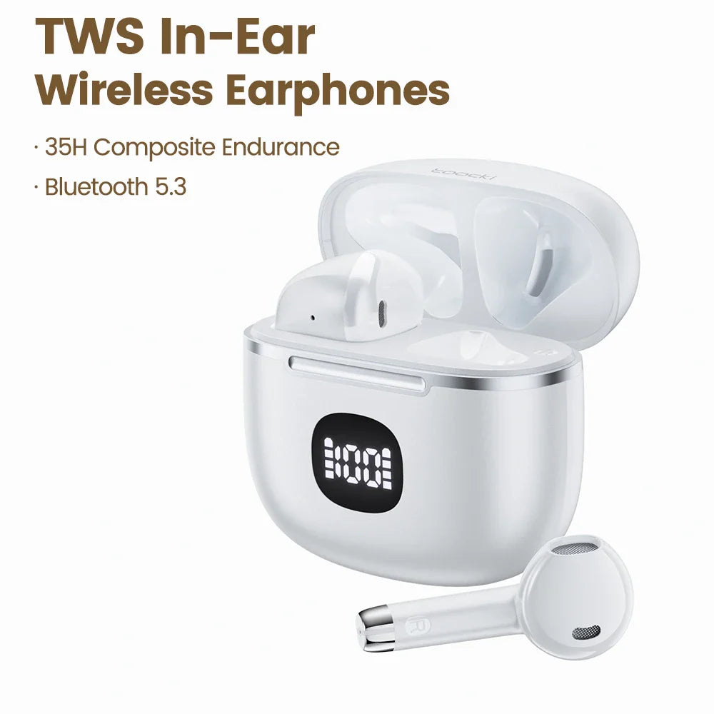 Навушники Toocki TWS бездротові Bluetooth 5.3 з сенсорним керуванням, музичні навушники з індикатором заряду, IPX4, бездротові спортивні навушники з мікрофоном
