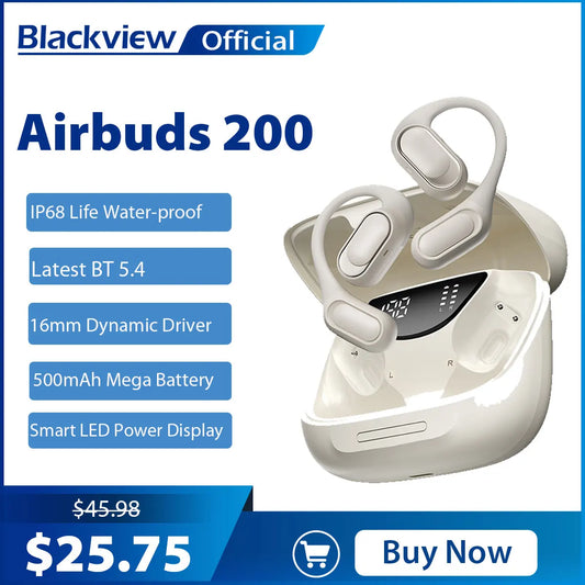 Навушники Blackview Airbuds 200 відкритого типу, бездротові, з сенсорним керуванням, спортивні, повітряна провідність, баси, ENC, акумулятор 500 мАг, IP68
