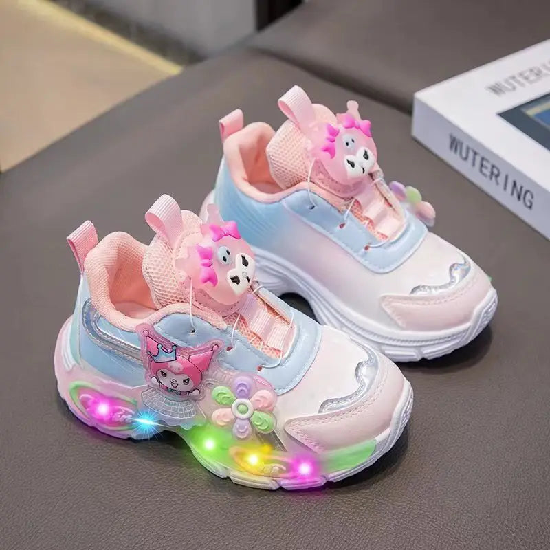 Sanrio Hello Kitty весняно-осіннє дитяче нове спортивне взуття принцеси з підсвічуванням, повсякденне взуття для дівчаток з обертовою кнопкою для бігу
