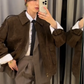 Fashion Brown Suede Bomber Jacket Women Elegant Zipper Lapel Long Sleeve Short Coats Female Vintage Street Chic Lady Outerwear