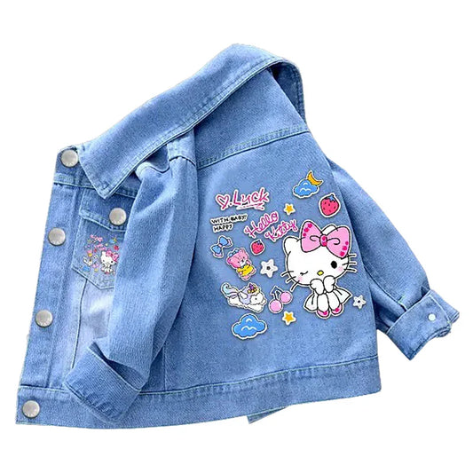 Модна джинсова куртка для дівчаток Fashion Baby з Hello Kitty та Kuromi, весняно-осінній дитячий верхній одяг, бавовняний одяг для дітей від 2 до 7 років