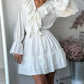 Tossy Ruffled V-Neck White Mini Dress Female Patchwork Long Sleeve Elegant Bandage Fashion Dress High Waist Lace-Up Women Dress