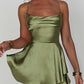 Satin Silk Women Sexy Cami Playsuits Dress Solid Cowl Neck Sleeveless Short Jumpsuits Summer Cross Tie-Up Backless Romper