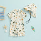 Tregren 0-3Y Infant Toddler Kid Baby Boy Swimsuit Dinosaur Shell Print Zipper Swimwear + Hat Summer Beachwear Bathing Suit