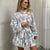 White Elegant Mini Shirt Dress Women Fashion Ruffles Lantern Sleeve Dresses For Women 2025 Vintage Print Lace Up Robe Femme